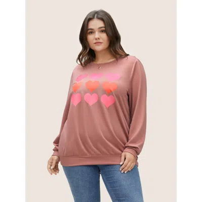 Bloomchic Women's Plus Size Heart Ombre Crew Neck Sweatshirt Dustypink Graphic-valentine Everyday 10/m In Pink