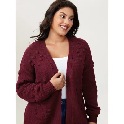 Bloomchic Women's Plus Size Heart Textured Lantern Sleeve Knit Cardigan Burgundy Long Sleeve V-neck 30/6x