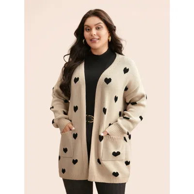 Bloomchic Women's Plus Size Heart-shaped Pattern Patch Pocket Cardigan Apricot Long Sleeve 30/6x In Orange