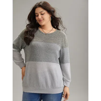 Bloomchic Women's Plus Size Heather Colorblock Contrast Knit Sweatshirt Multicolor Plain Dailywear 14-16/1x