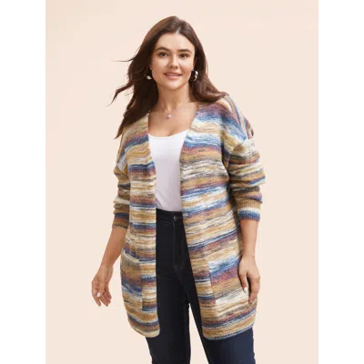 Bloomchic Women's Plus Size Heather Contrast Open Front Pocket Cardigan Multicolor Long Sleeve 10/m