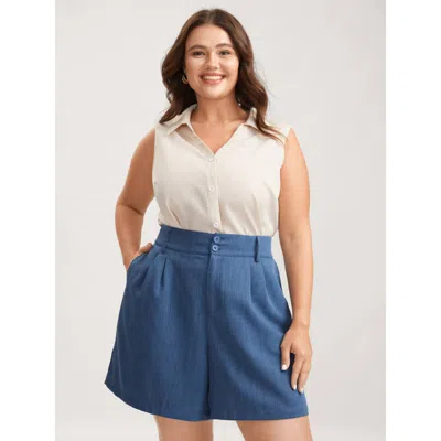 Bloomchic Women's Plus Size Heather Double Buckle Straight-leg Shorts Stone Office Tapered Fit Button Shorts 1 In Gray
