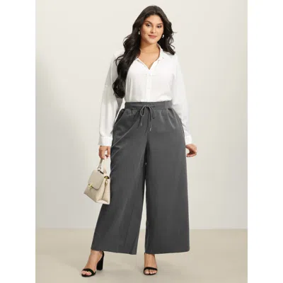 Bloomchic Women's Plus Size Heather Drawstring Waist Wide-leg Pants Dimgray Non Wide Leg Mid Rise Office 12/l
