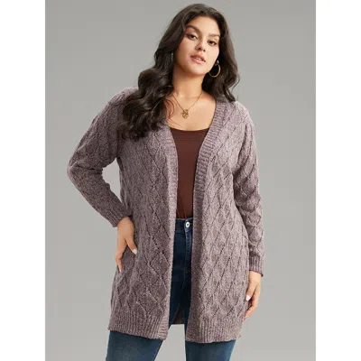 Bloomchic Women's Plus Size Heather Eyelet Open Front Plisse Cardigan Mauve Long Sleeve 28/5x In Purple
