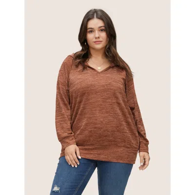 Bloomchic Women's Plus Size Heather Hooded Long Sleeve Sweatshirt Maroon Plain Everyday 14-16/1x In Burgundy