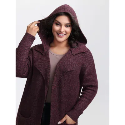 Bloomchic Women's Plus Size Heather Hooded Pockets Knit Cardigan Plum Long Sleeve 14-16/1x In Purple