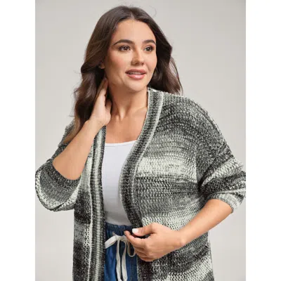 Bloomchic Women's Plus Size Heather Monochrome Striped Lightweight Cardigan Black Long Sleeve 12/l