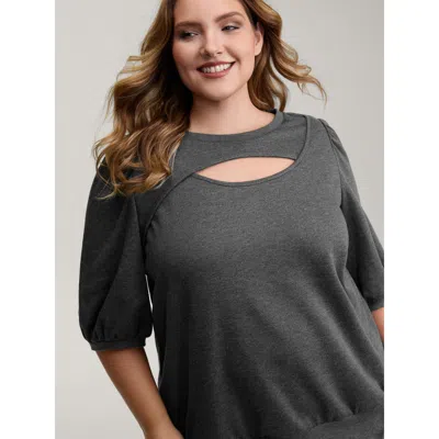 Bloomchic Women's Plus Size Heather Neckline Cut-out Sweatshirt Dimgray Casual 10/m