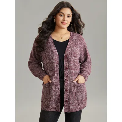 Bloomchic Women's Plus Size Heather Patched Pocket Open Front Cardigan Scarlet Long Sleeve 14-16/1x In Red