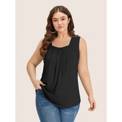 Bloomchic Women's Plus Size Heather Plicated Detail Square Neck Tank Top Black Casual Fit & Flare U-neck 12/l