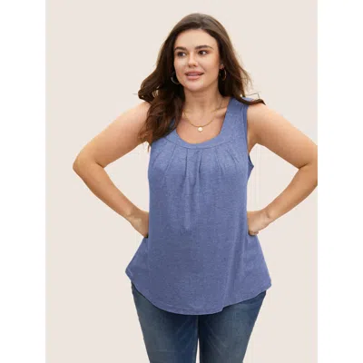 Bloomchic Women's Plus Size Heather Plicated Detail Square Neck Tank Top Bluepurple Casual Fit & Flare U-neck  In Purple