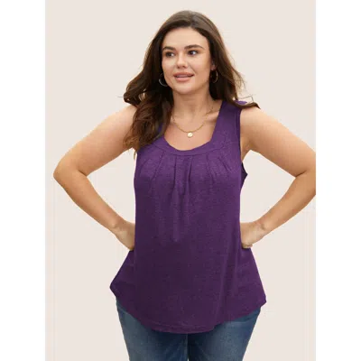 Bloomchic Women's Plus Size Heather Plicated Detail Square Neck Tank Top Heather Casual Fit & Flare U-neck 22- In Gray
