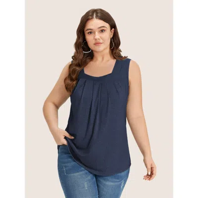 Bloomchic Women's Plus Size Heather Plicated Detail Square Neck Tank Top Indigo Casual Fit & Flare U-neck 30/6 In Purple