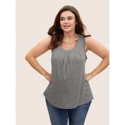 Bloomchic Women's Plus Size Heather Plicated Detail Square Neck Tank Top Lightgray Casual Fit & Flare U-neck 1 In Gray