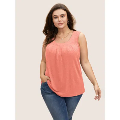 Bloomchic Women's Plus Size Heather Plicated Detail Square Neck Tank Top Lightorange Casual Fit & Flare U-neck