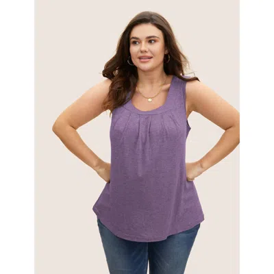 Bloomchic Women's Plus Size Heather Plicated Detail Square Neck Tank Top Mauve Casual Fit & Flare U-neck 10/m In Purple