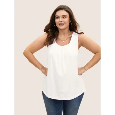Bloomchic Women's Plus Size Heather Plicated Detail Square Neck Tank Top Originalwhite Casual Fit & Flare U-ne