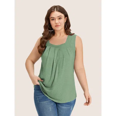 Bloomchic Women's Plus Size Heather Plicated Detail Square Neck Tank Top Palemauve Casual Fit & Flare U-neck 2