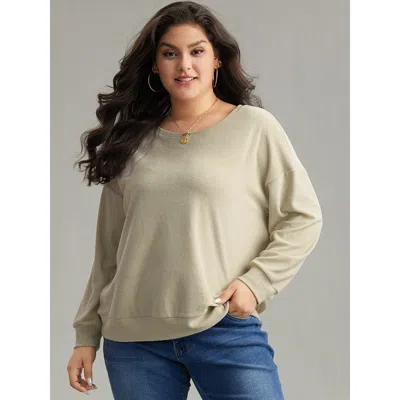 Bloomchic Women's Plus Size Heather Plisse Elastic Hem Sweatshirt Beige Plain Dailywear 22-24/3x In Sand