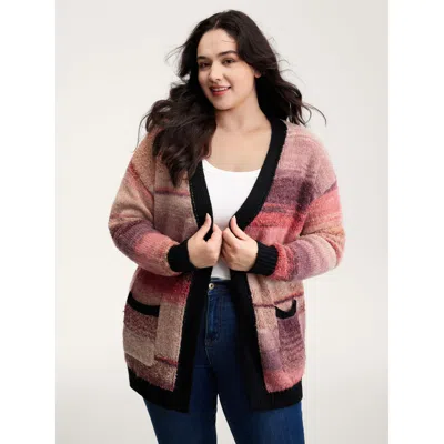 Bloomchic Women's Plus Size Heather Pockets Contrast Open-front Cardigan Black Long Sleeve 10/m