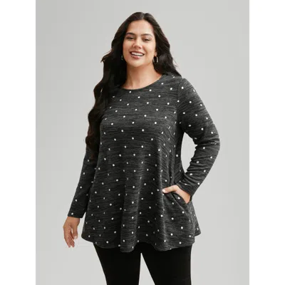 Bloomchic Women's Plus Size Heather Polka Dot Pocket T-shirt Dimgray Polka Dots Everyday Long Sleeve 10/m