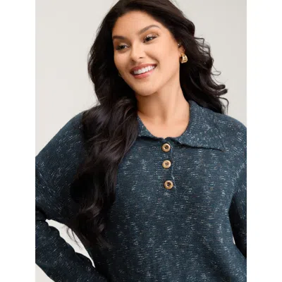 Bloomchic Women's Plus Size Heather Polo Collar Button Pullover Indigo Long Sleeve 22-24/3x In Purple