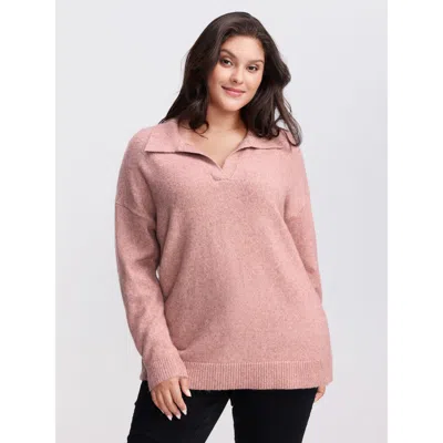 Bloomchic Women's Plus Size Heather Ribbed Hem Solid Pullover Dirtypink Long Sleeve 12/l