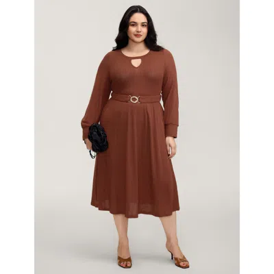Bloomchic Women's Plus Size Heather Ribbed Stretchy Metal Buckle Maxi Dress Browncoffeecolor Synthetic Texture