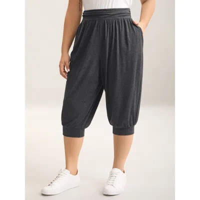 Bloomchic Women's Plus Size Heather Stretchy Hem Active Jogger Pants Dimgray Solid Jogger Mid Rise Casual 10/m