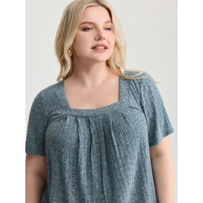 Bloomchic Women's Plus Size Heather Stretchy Square Neckline T-shirt Aegean Non Casual Short Sleeve 12/l In Blue