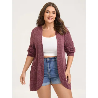 Bloomchic Women's Plus Size Heather Stretchy Textured Pockets Cardigan Russet Texture A-line Patch Pocket 28/5 In Brown