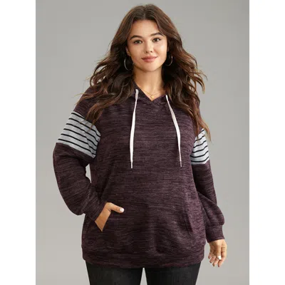 Bloomchic Women's Plus Size Heather Striped Patchwork Pocket Hooded Sweatshirt Eggplant Striped Dailywear 10/m In Purple