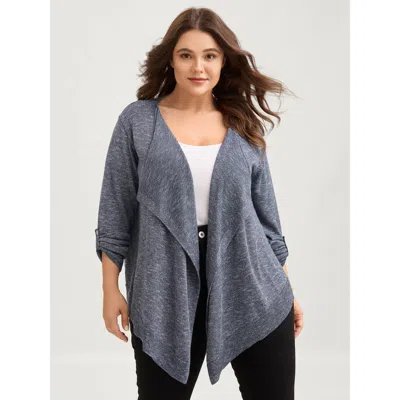 Bloomchic Women's Plus Size Heather Tab Sleeve Irregular Hem Knit Cardigan Stone Long Sleeve 14-16/1x In Gray