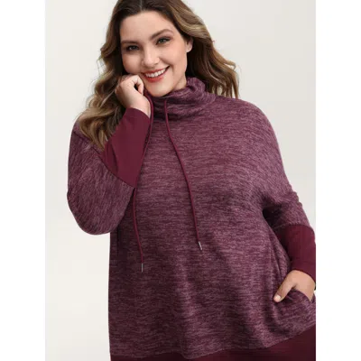Bloomchic Women's Plus Size Heather Texture High-neck Contrast Sweatshirt Burgundy Casual 12/l