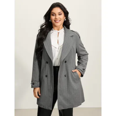 Bloomchic Women's Plus Size Herringbone Button Belted Lined Coat Dimgray Button H-line 10/m