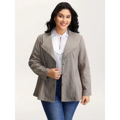 Bloomchic Women's Plus Size Herringbone Pattern Cinched-waist Coat Multicolor Button A-line 12/l