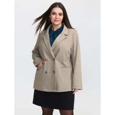Bloomchic Women's Plus Size Herringbone Pockets Double Button Blazer Tan Sleeve Long Sleeve 10/m In Brown