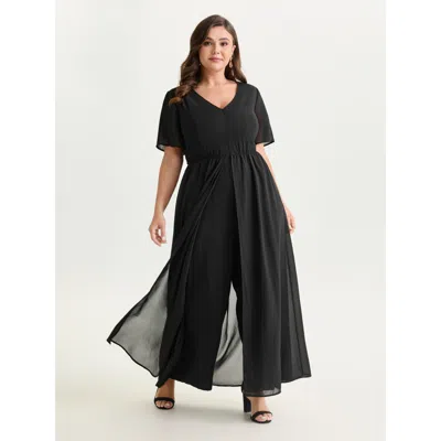 Bloomchic Women's Plus Size Hidden Zipper Layered Pockets Jumpsuit Black Elegant 10/m