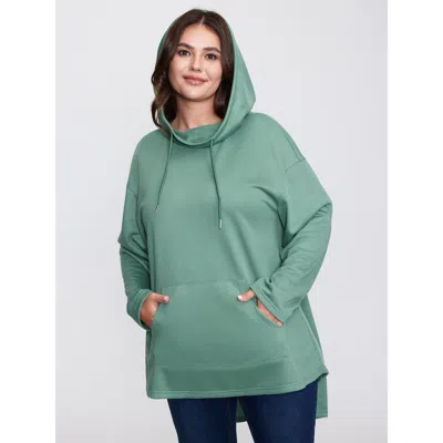 Bloomchic Women's Plus Size High Low Hem Drop Shoulder Solid Hoodie Emerald Casual 14-16/1x In Green