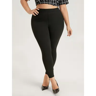 Bloomchic Women's Plus Size High Rise Pleated Elastic Waist Skinny Leggings Black High Stretch A-line Mid Rise