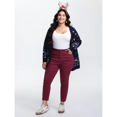 Bloomchic Women's Plus Size High Rise Skinny-fit Cropped Jeans Denimburgundy Not Graphics Non Skinny Fit High 