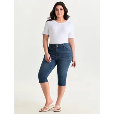 Bloomchic Women's Plus Size High Waisted Wash Double Buttons Jeans Denimlightblue Skinny Fit 10/m