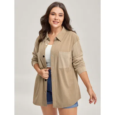 Bloomchic Women's Plus Size High-low Hem Color Contrast Jacket Tan Texture H-line 10/m In Brown