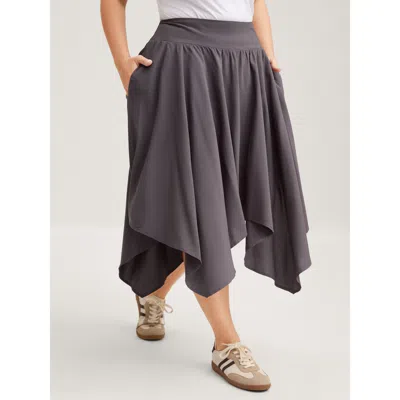 Bloomchic Women's Plus Size High-low Hem Wide Waistband Midi Skirt Darkgray Asymmetrical Tapered Fit Casual 10 In Gray