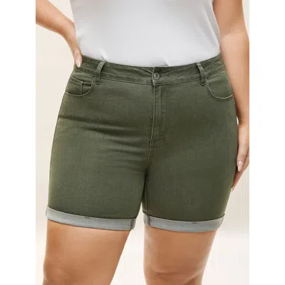Bloomchic Women's Plus Size High-rise Classic Cut Denim Shorts Denimgreen Medium Stretch Casual 10/m