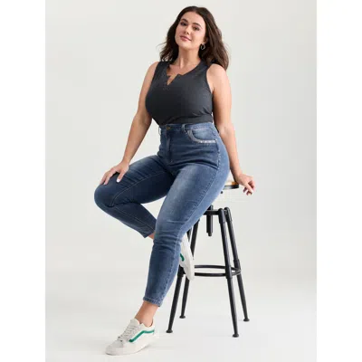 Bloomchic Women's Plus Size High-rise Embroidered Cropped Skinny-fit Jeans Bluevintage Not Graphics Embroidere