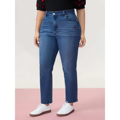 Bloomchic Women's Plus Size High-rise Embroidered Straight-leg Jeans Denimindigo Not Graphics Non Straight Fit