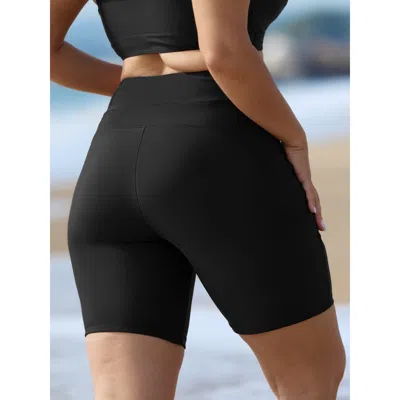 Bloomchic Women's Plus Size High-waist Pocket Swim Bottoms Black Solid Short Non Elastic Waist 10/m