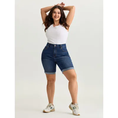 Bloomchic Women's Plus Size Hip Lifting No Gap Waist Skinny-fit Denim Shorts Darkindigo High Rise High Stretch In Purple