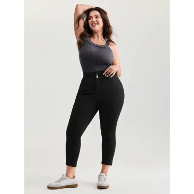Bloomchic Women's Plus Size Hip Sculpting High Rise Cropped Jeans Denimblack Not Graphics Non Skinny Fit High  In Black